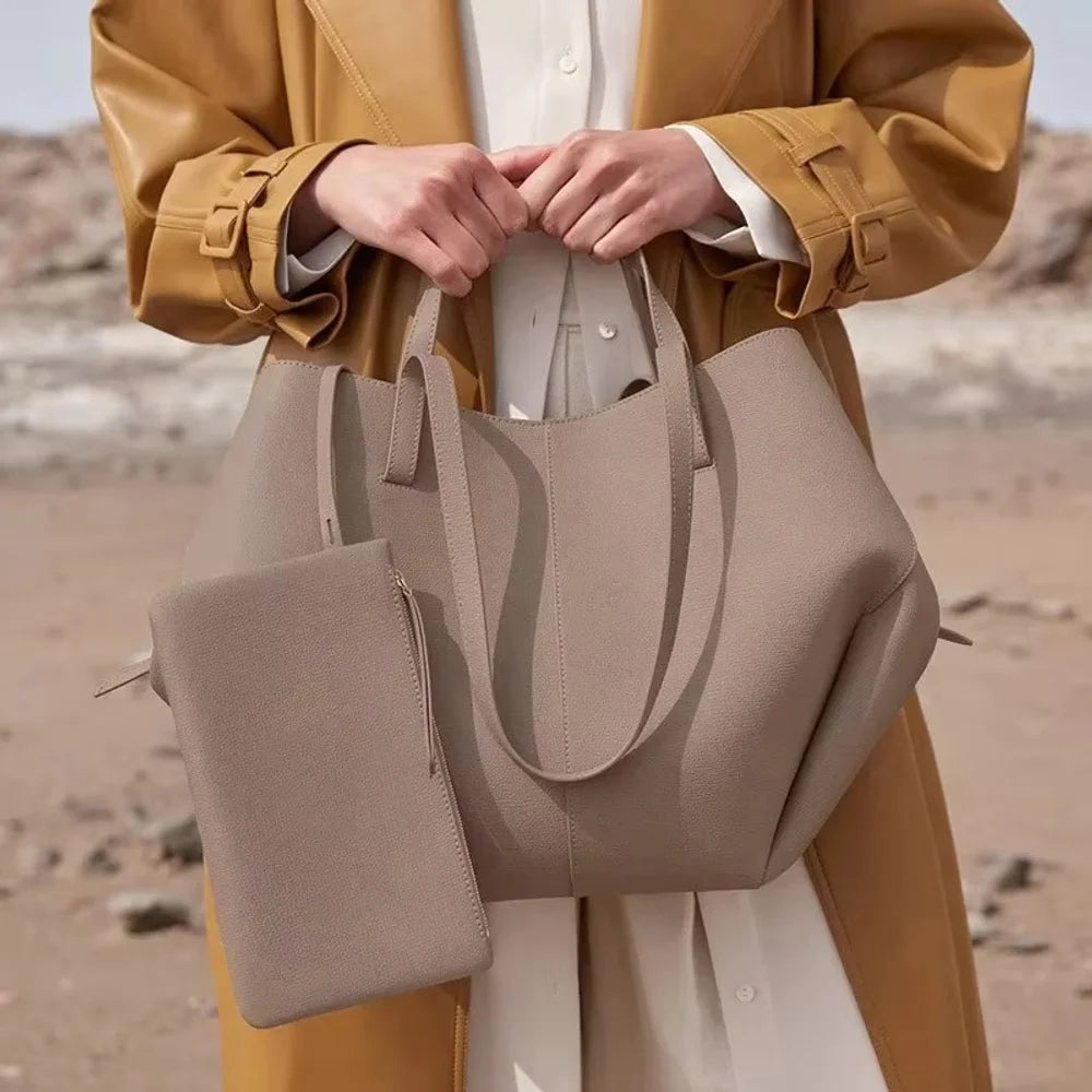 Cgcbag Genuine Leather Brand Luxury Tote Bags Designers Casual Lage Capacity Shoulder Bag For Women Simple Solid Handbags