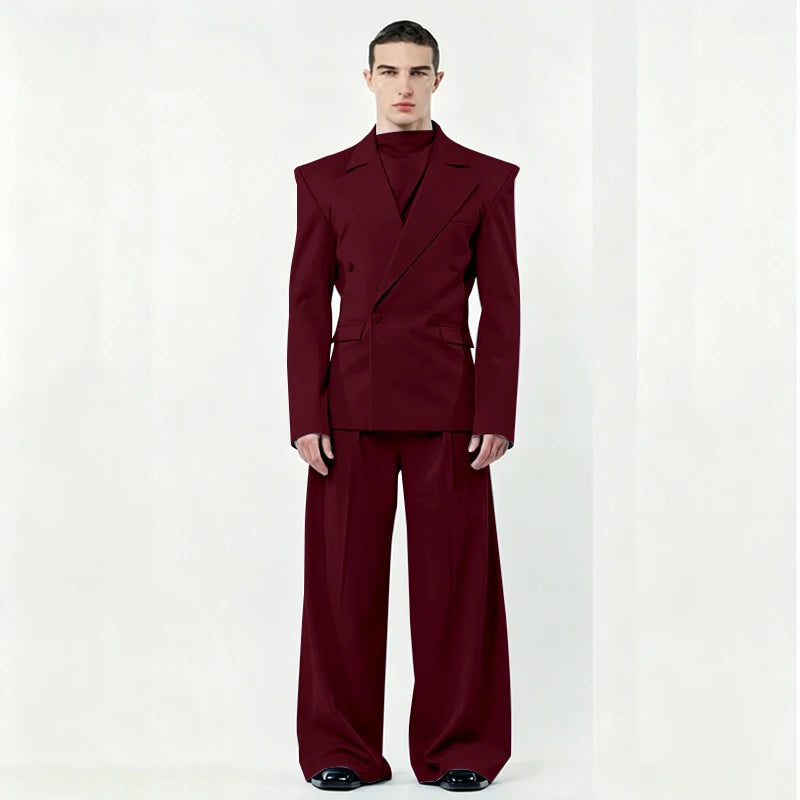 Chic Loose Men's Suits 2 Pieces Jacket Pant Sets Double Breasted Peak Lapel Special Customize Male Clothing Fashion Stylish 2025