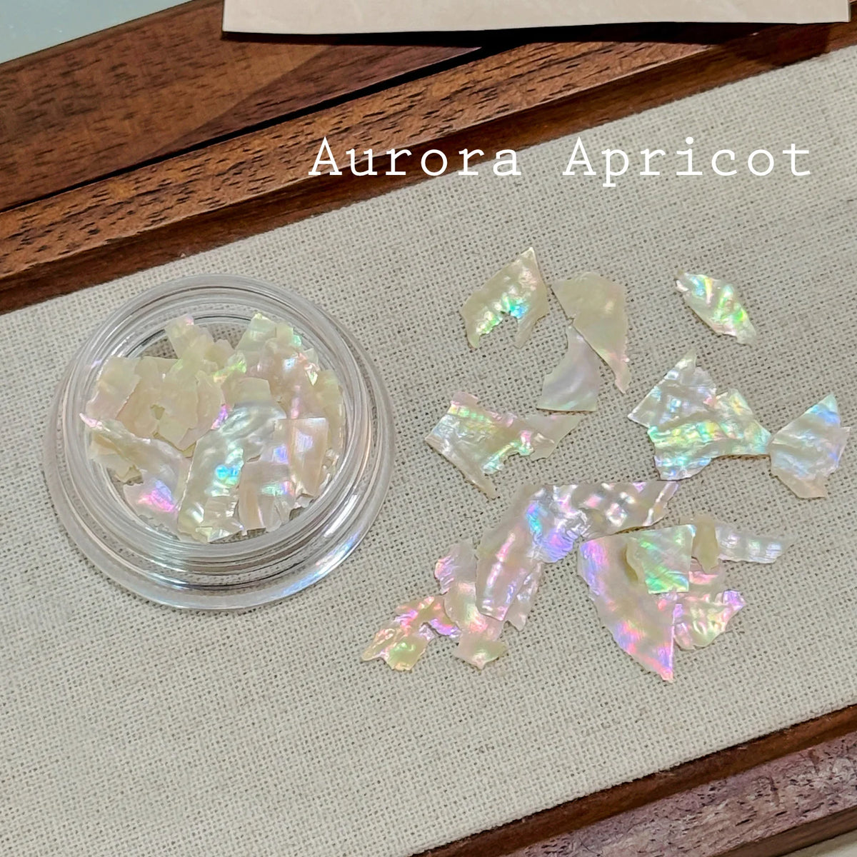 1 Box 3D irisierende Abalone-Muschel-Nagelanhänger, unregelmäßige Aurora-Muschelscheiben, Nagelkunst-Dekorationen, Sommer-Maniküre-Zubehör