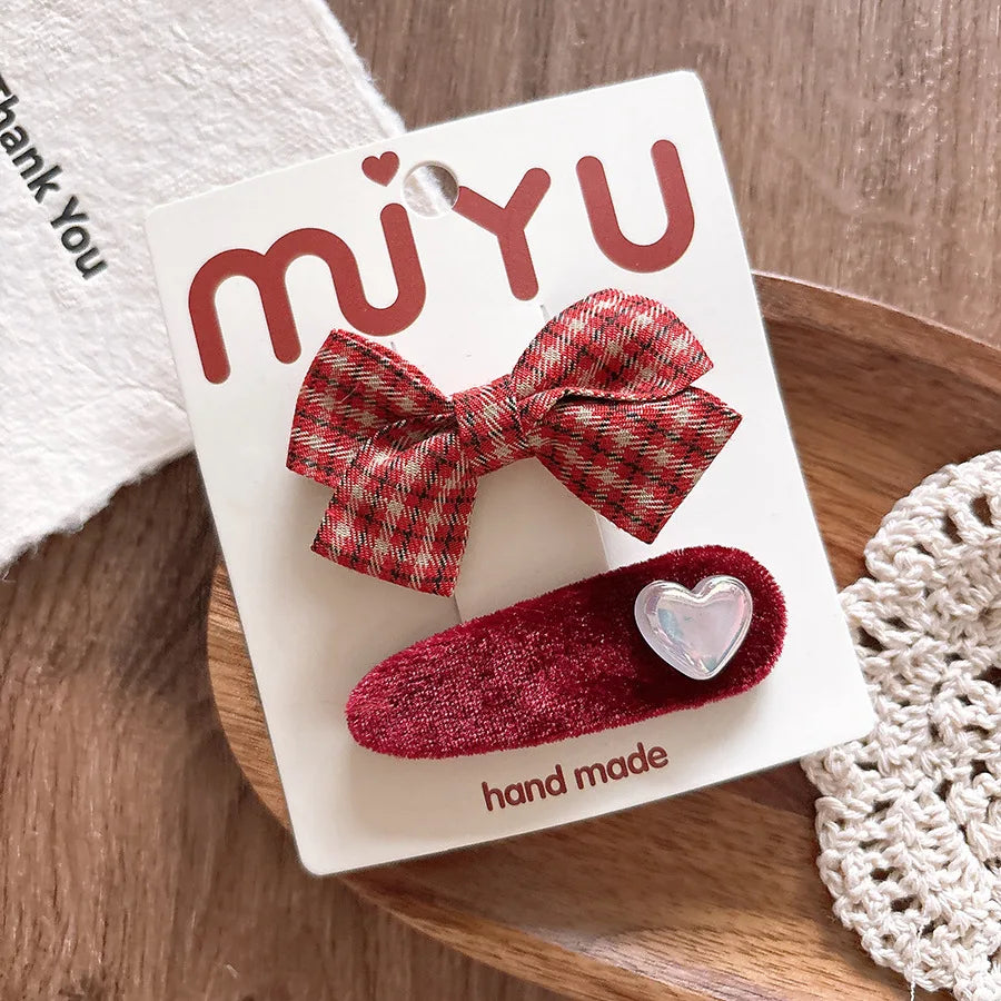 2026 New Year Cute Red Bow Hairpins Children Girls Kid Hair Clips Pin Barrettes Accessories Hairclip Headwear Headdress Ornament