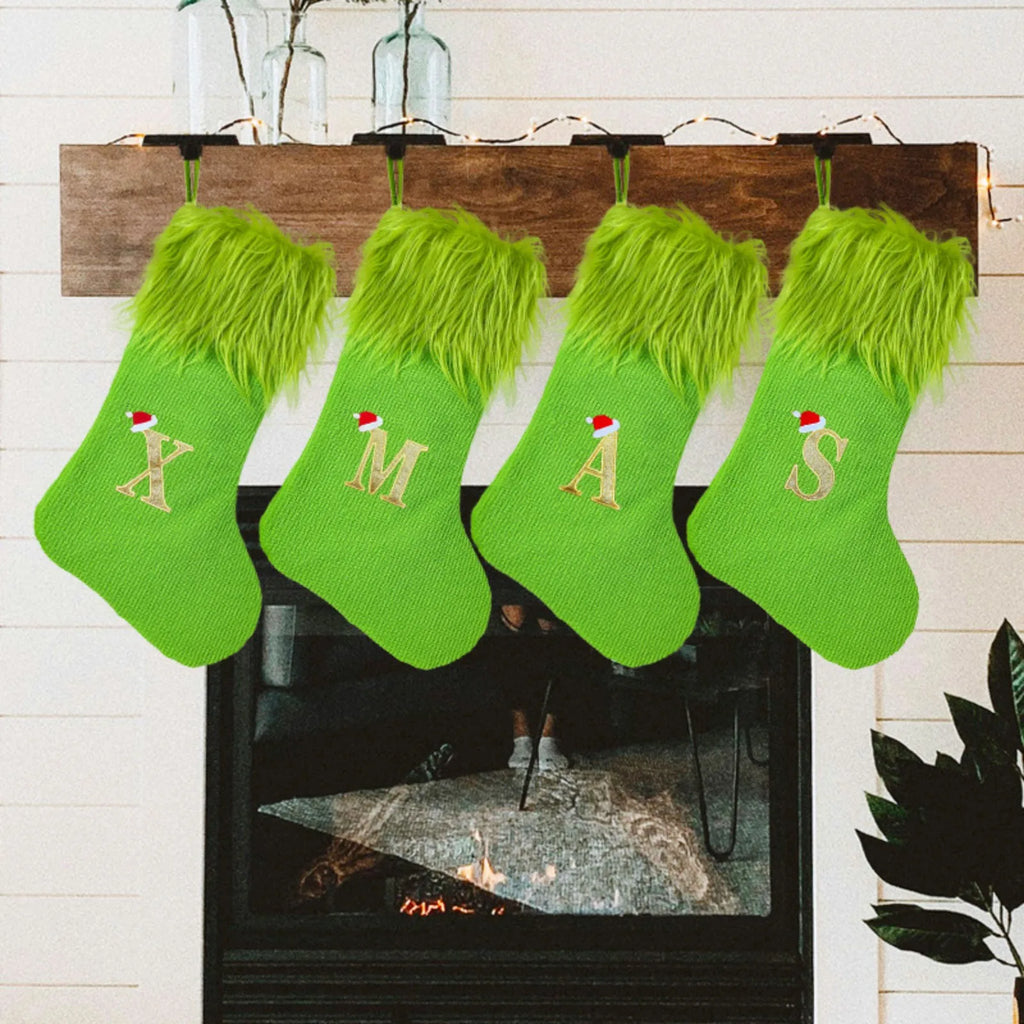 Décorations de Noël, chaussettes de Noël pour décoration intérieure, décoration de lieux, fournitures de décoration de Noël, grandes chaussettes en tricot avec alphabet