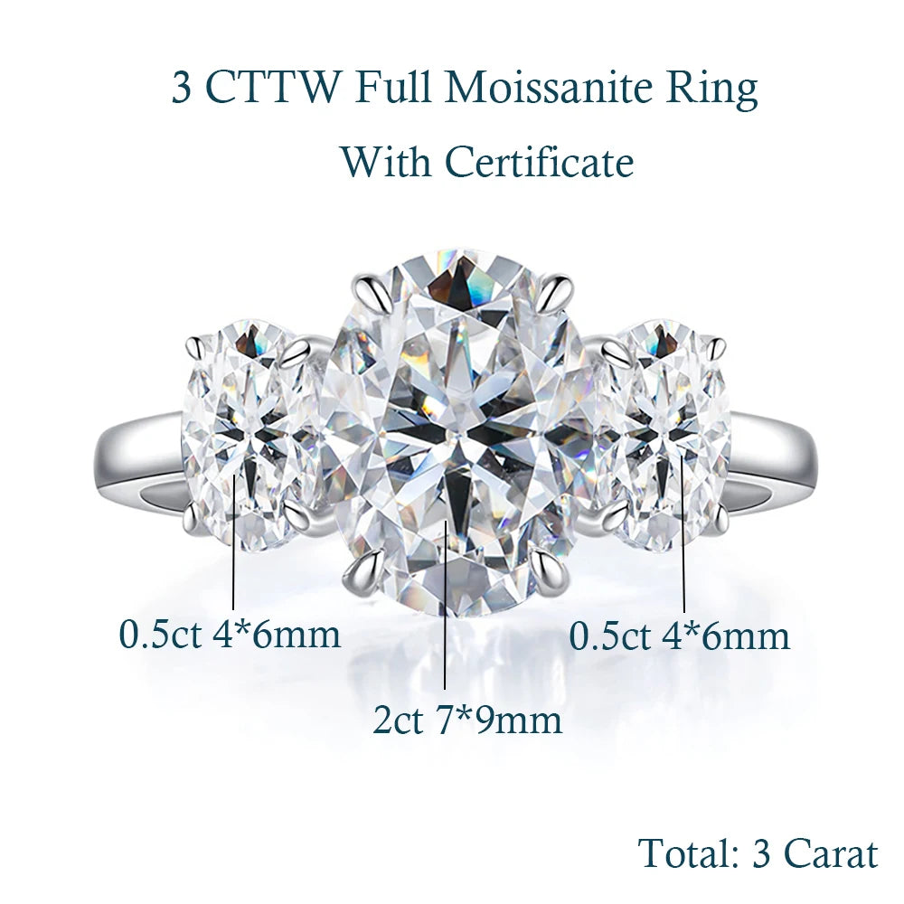 Anello in argento 925 con moissanite a taglio ovale