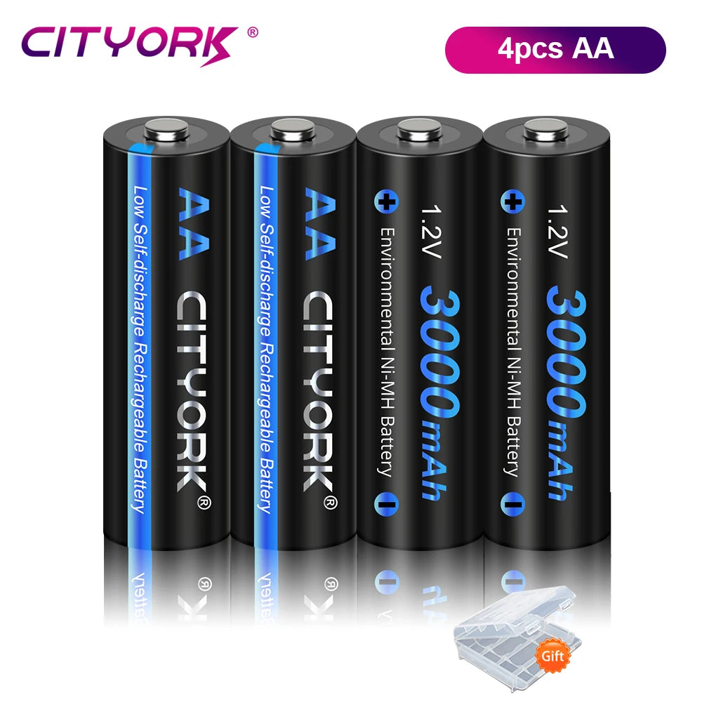 CITYORK 4–16 Stück 1,2-V-AA-NiMH-Akkus, 3000 mAh, AA HR6 Ni-MH-Batterien mit LCD-Ladegerät für 1,2-V-AA-/AAA-Akkus