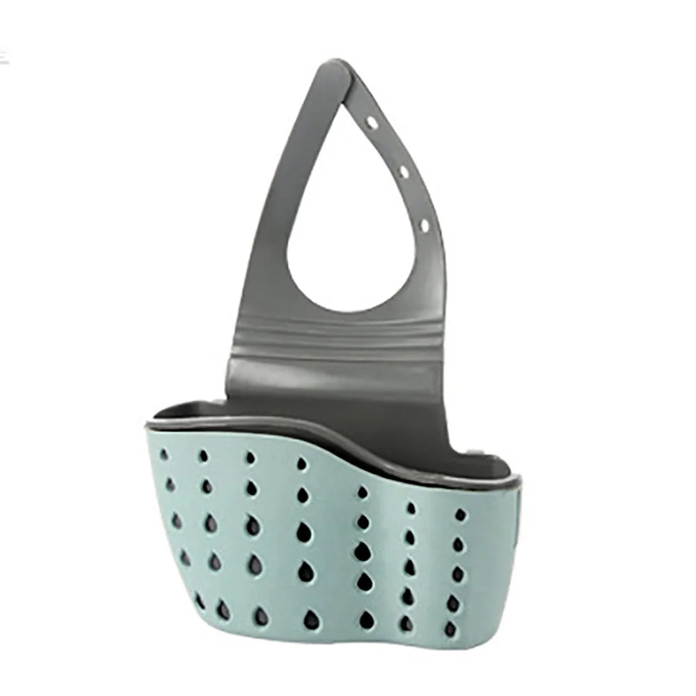 Soporte para fregadero con cesta colgante escurridora, organizador ajustable para jabón y esponjas, estante para grifo de baño, accesorios de cocina