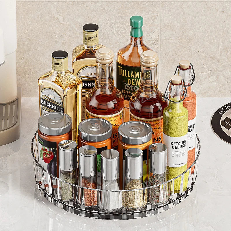 Organizador giratorio 360 para especias, estante para armario de cocina, bandeja giratoria con base para almacenamiento de condimentos y cosméticos