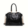 Aidrani New Glossy Croc Pattern Patent Leather Tote Bag Women Braided Handle Metal Chain Crossbody Daily Shoulder Handbag