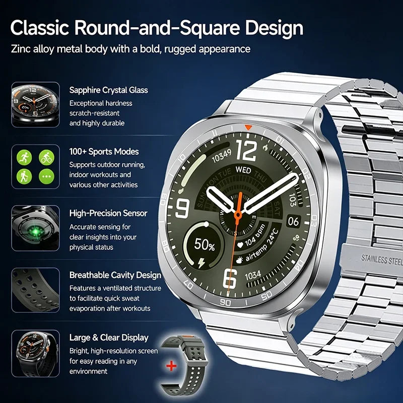 2026 W9 400mAh Men Smart Watch Multi Sport Modes Fitness Tracking Bluetooth Calling Large Battery SOS Outdoor Compass Smartwatch