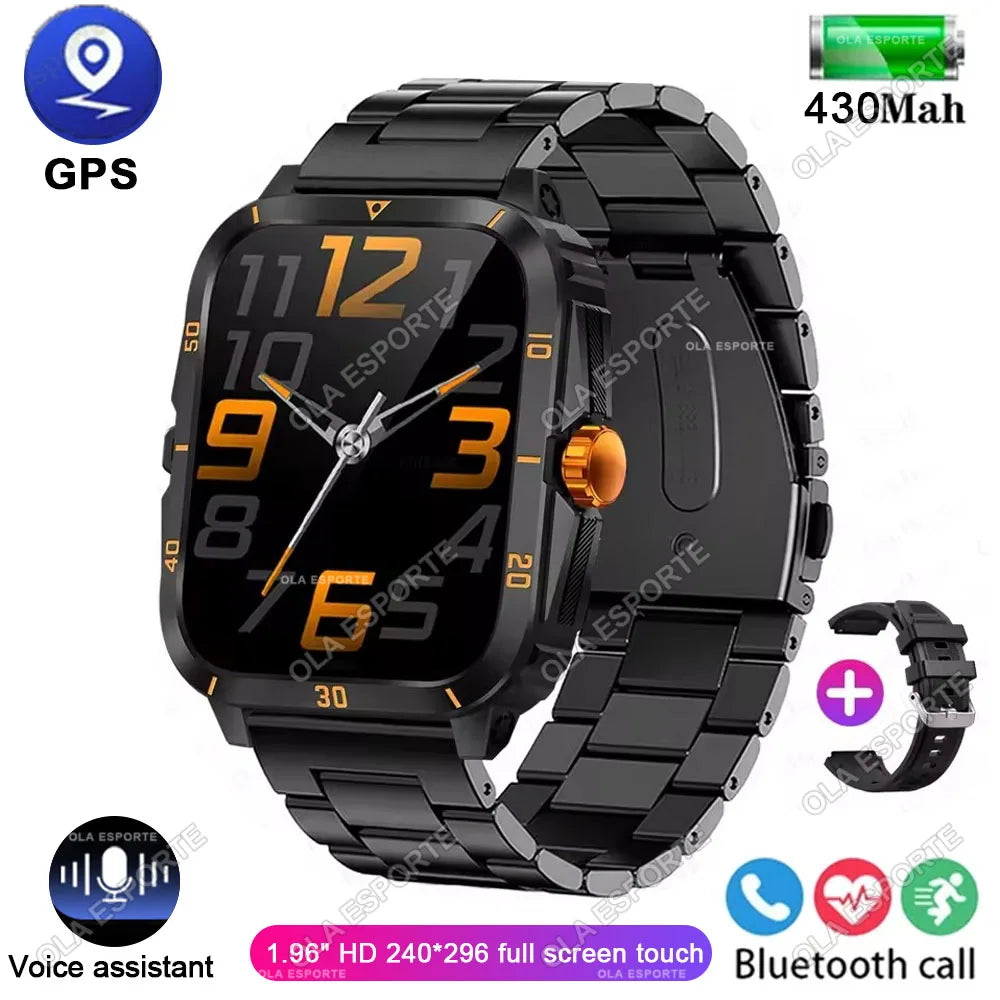 2026 Outdoor Military Watch 1.96" Smartwatch Men Bluetooth Call Health Monitor Smart Watch Sport Fitness Waterproof Watches Hw12