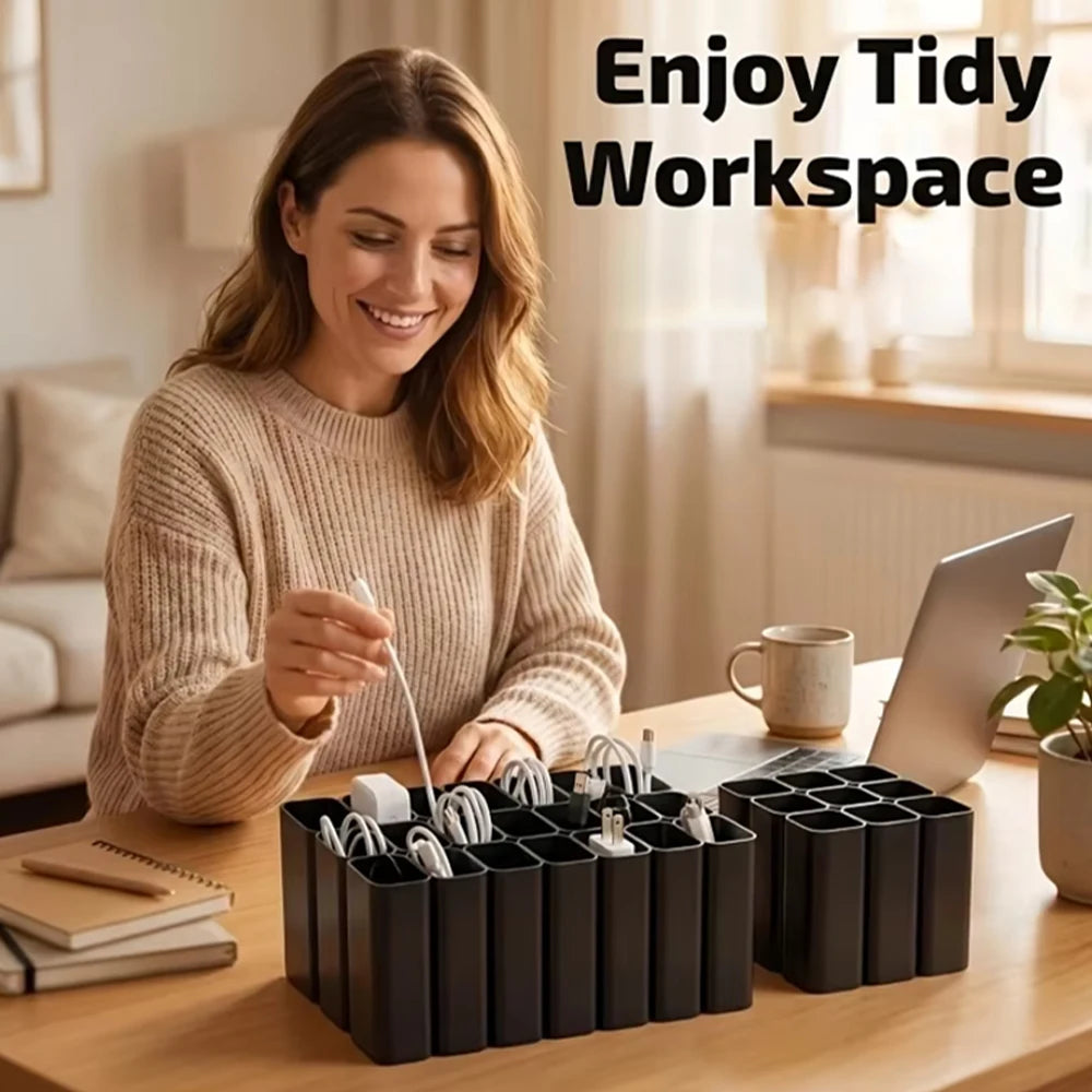 3D-Printed Cable Organizer Box, 11 or 22 Compartments