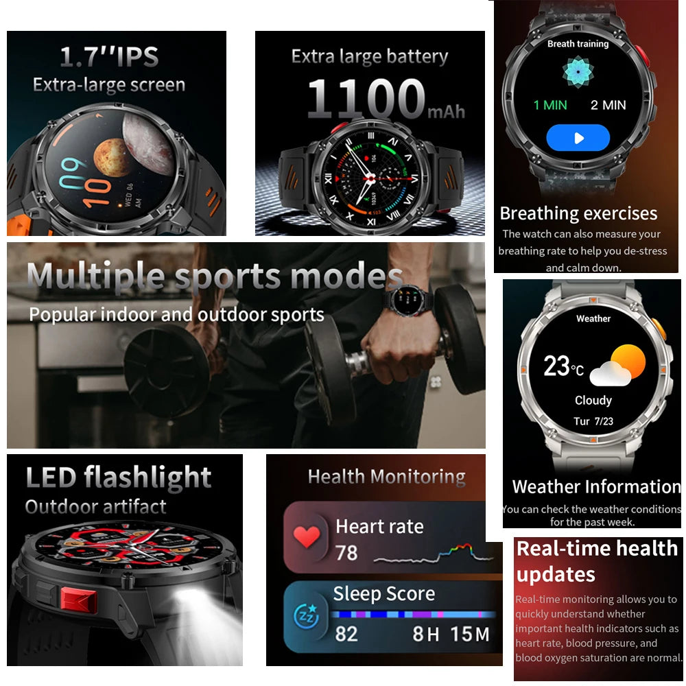 Smartwatch outdoor AMOLED da 1,7″ con chiamate Bluetooth