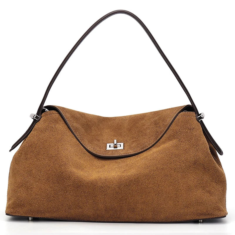 Suede Genuine Leather Women's Bag 2026 Luxury Brand Handbag Totes With Adjustable Shoulder Strap Large Capacity Crossbody Bags