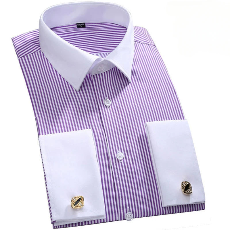 M~6XL Herren-Businesshemd mit französischen Manschetten, 2024 neu, weiß, langärmlig, formell, mit Knöpfen, Regular Fit, Manschettenknopfhemd