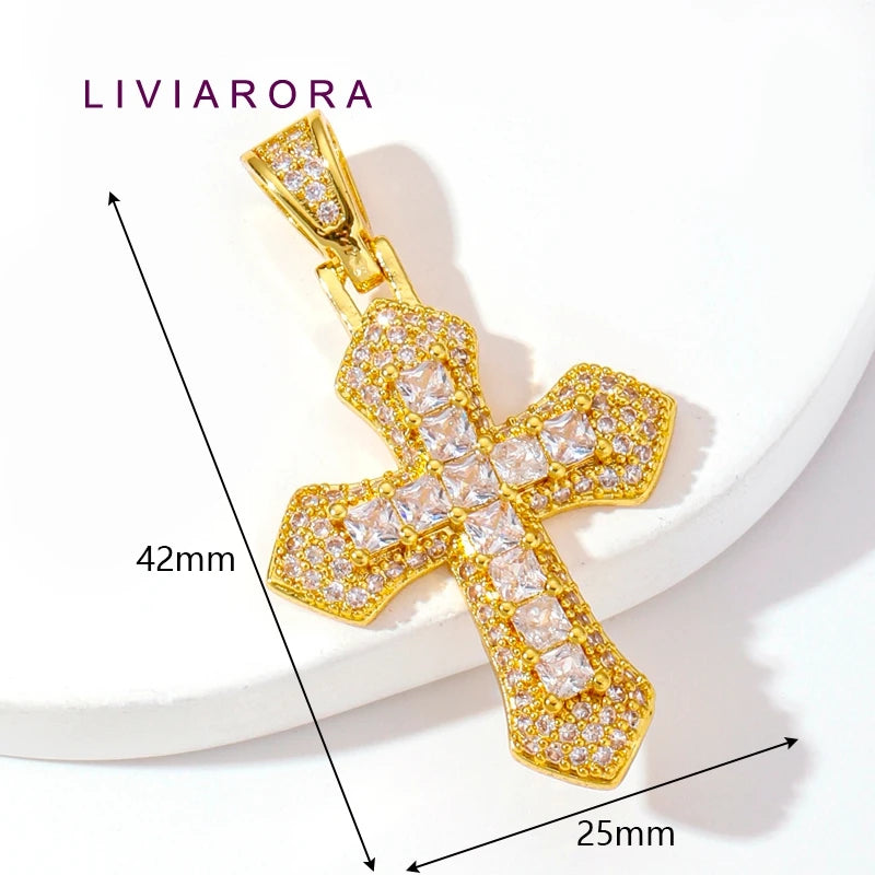 1Pc 18K Gold Plated Brass Iced Out Cross Pendant Necklace Hip Hop Religious Cross Pendant Necklace For Unisex Jewelry Gift