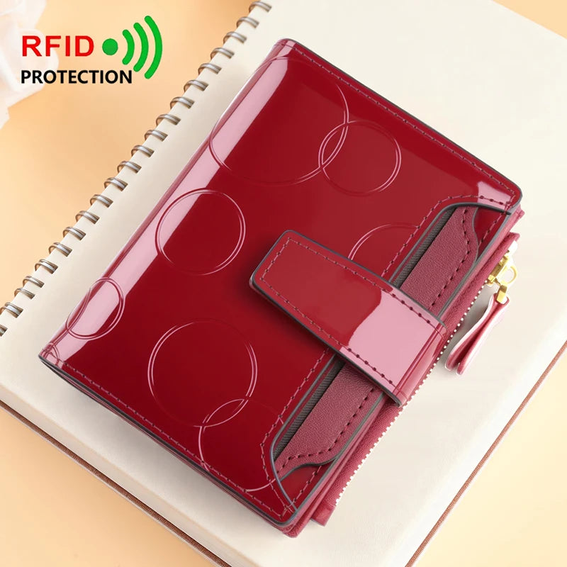 Fashion Women's Wallets RFID Blocking Card Holder Purses for Women Patent Leather Wallet and Handbags with Zip Coin Pockets