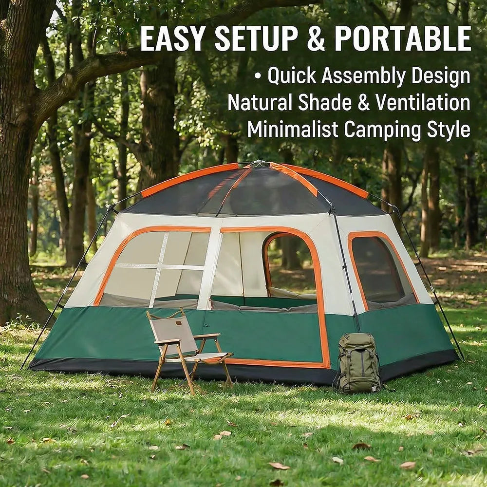 Outdoor Folding Camping Tent for 4-6 Person Tow-Bedroom And One-living Room Design Portable RainProof SunProof Tents for Hiking Travel Fishing