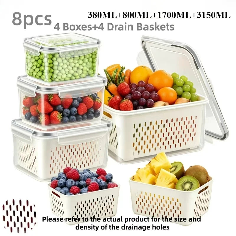 6pcs/set Large Capacity Fruit Storage Containers for Fridge with Removable Colander, Keep Berries and Fruit Fresh Longer