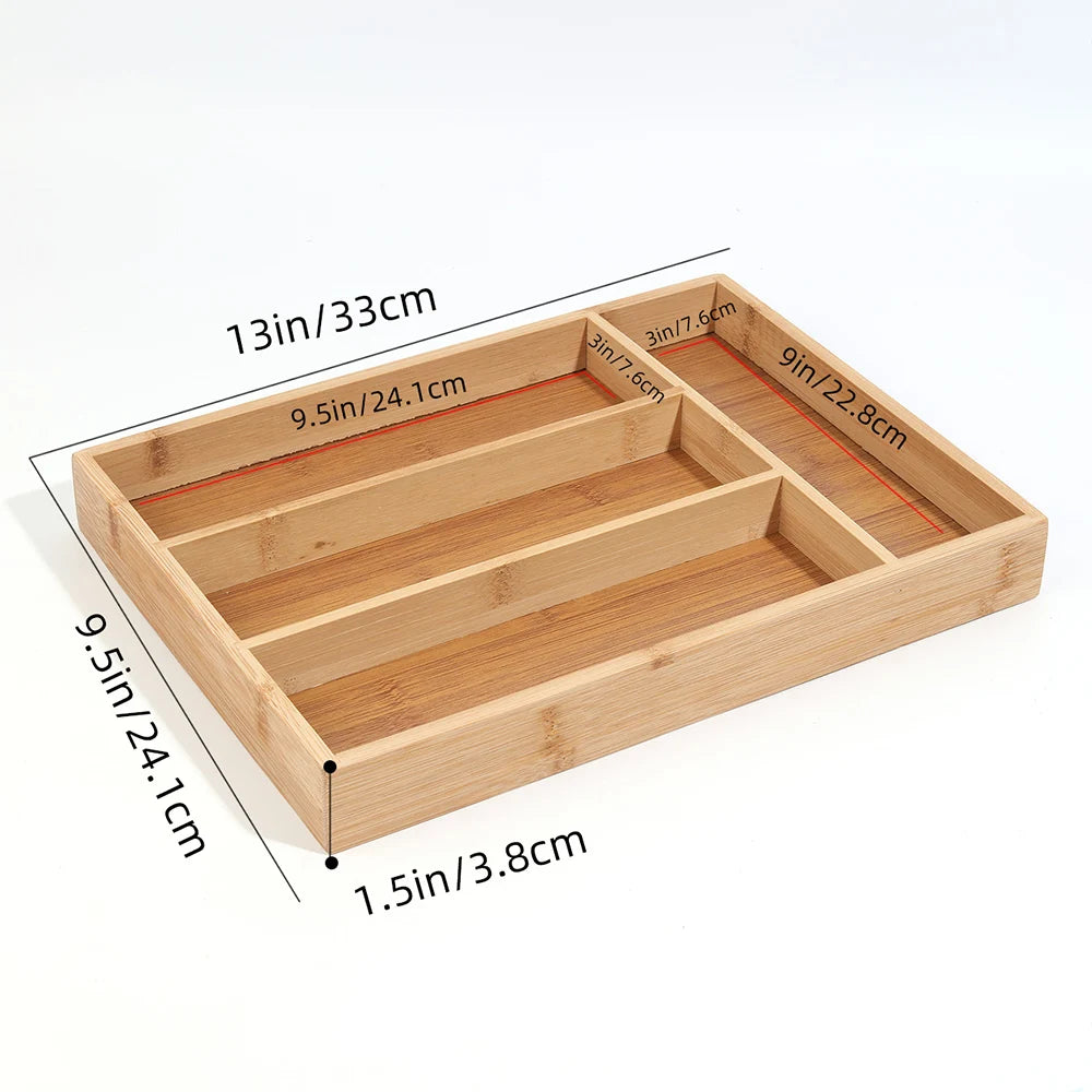Bandejas organizadoras de cubiertos de bambú, estante de almacenamiento, organizador de cajones de cocina, elegante y ordenado, accesorios para el hogar
