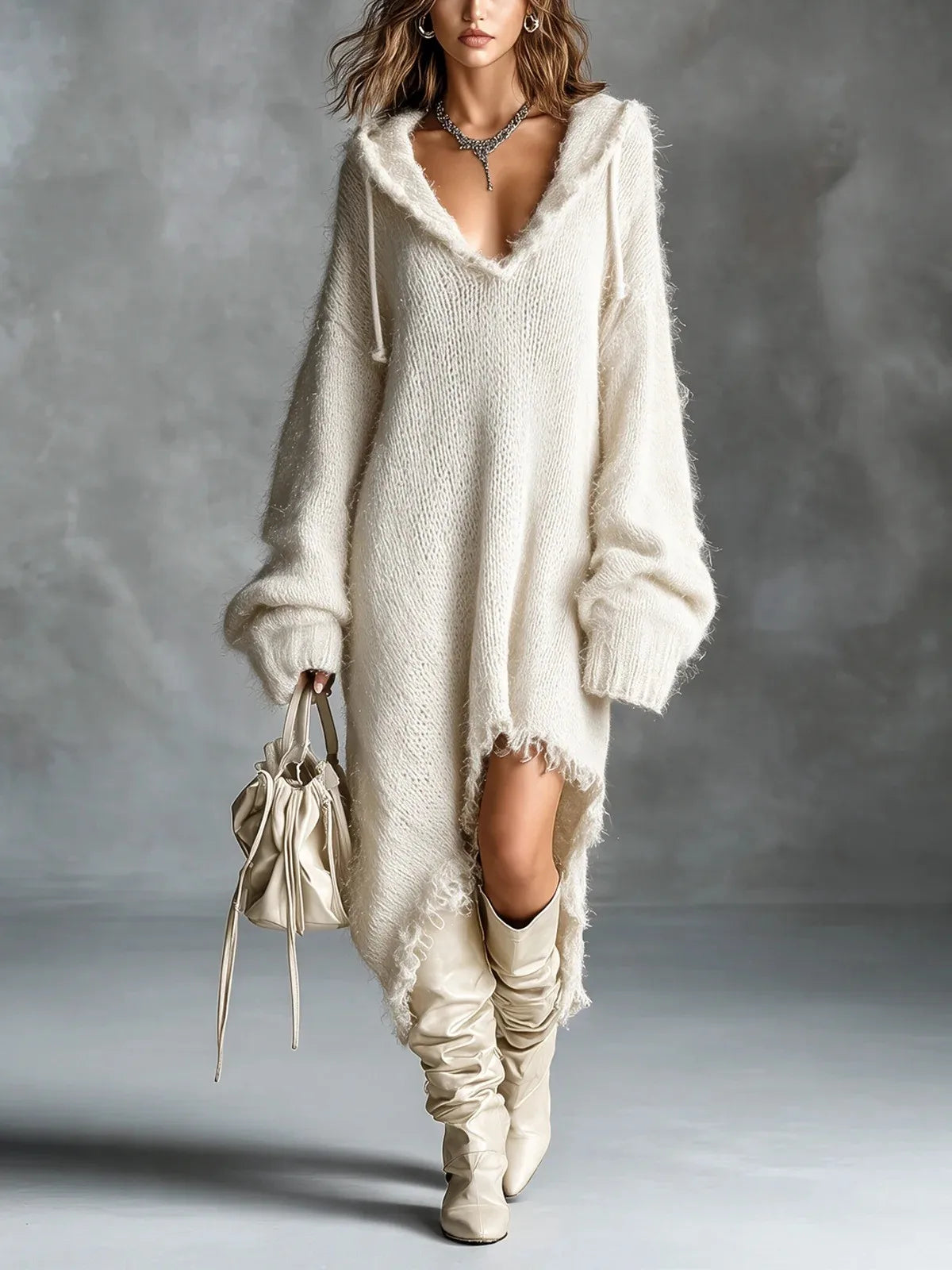 Abito midi donna con cappuccio e maniche lunghe — immagine 7