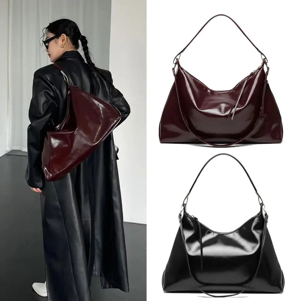 Women Fashion Oil Wax Leather Cross-body Messenger Bag Versatile Large Capacity Shoulder Bags Luxury Design Elegant Tote Bag