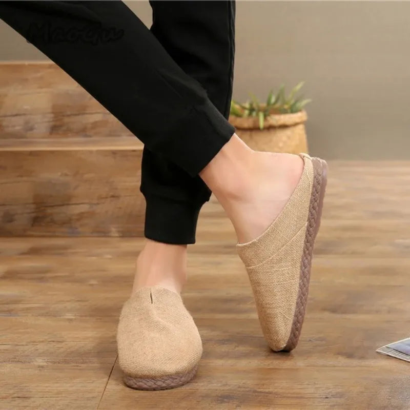 Women's and men's hemp mule slippers – beige and blue