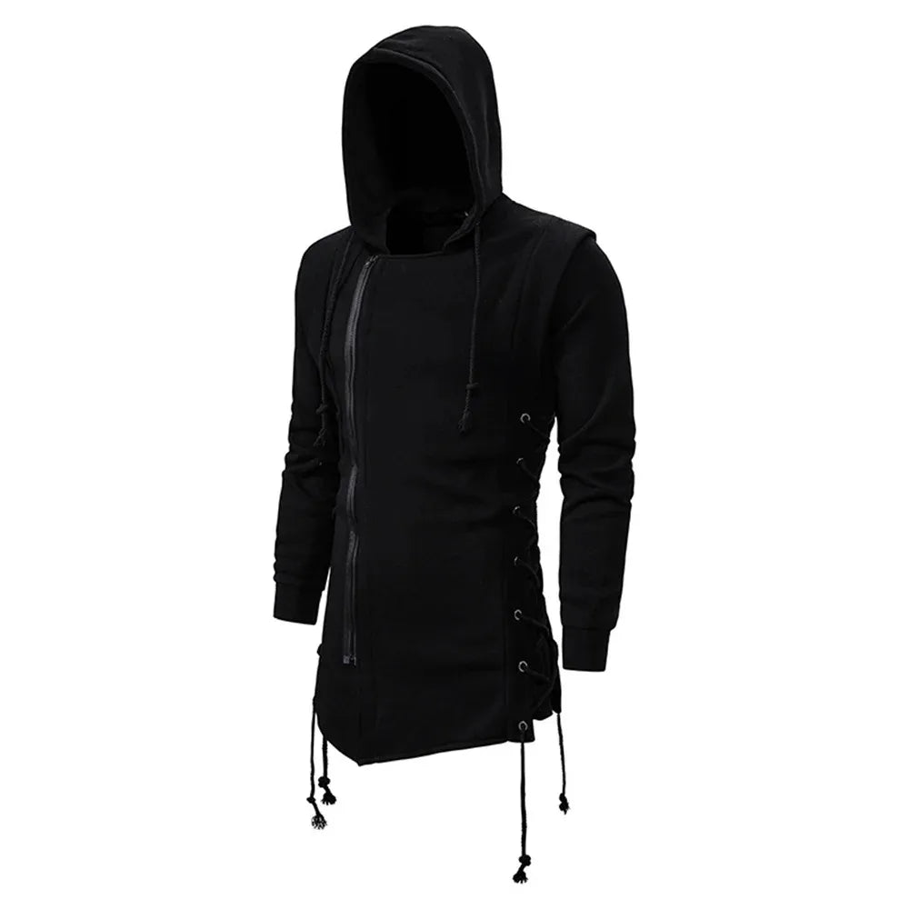 Men Hoodies Sweatshirts Casual Autumn New Slim Fit Solid Long Sleeve Trendy Punk Hooded Sweatshirt Gothic Drawstring Male Tops