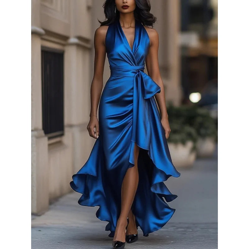 Abito midi da donna con scollo a V e bordo a volant — immagine 5