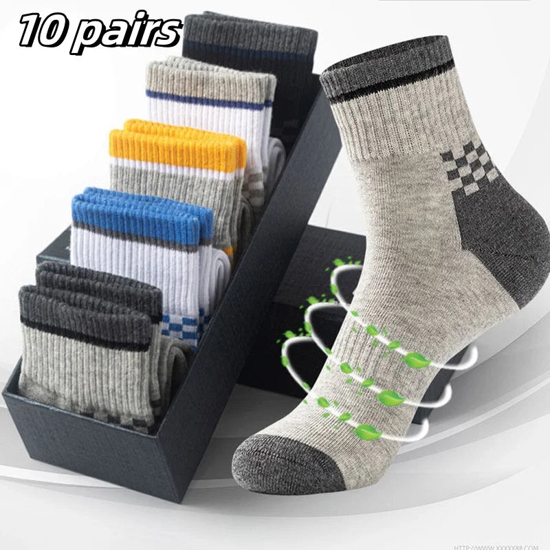 10 Paar atmungsaktive Sportsocken aus Baumwolle für Herren, Bambusfaser, für Herbst und Winter, schweißabsorbierend und geruchshemmend, Business-Socken