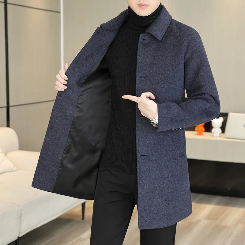 High Quality Fashion Single Sided Coat for Autumn/Winter 2025 New 50 Wool Men's Single Breasted Medium Long Wool Coat  M-4XL