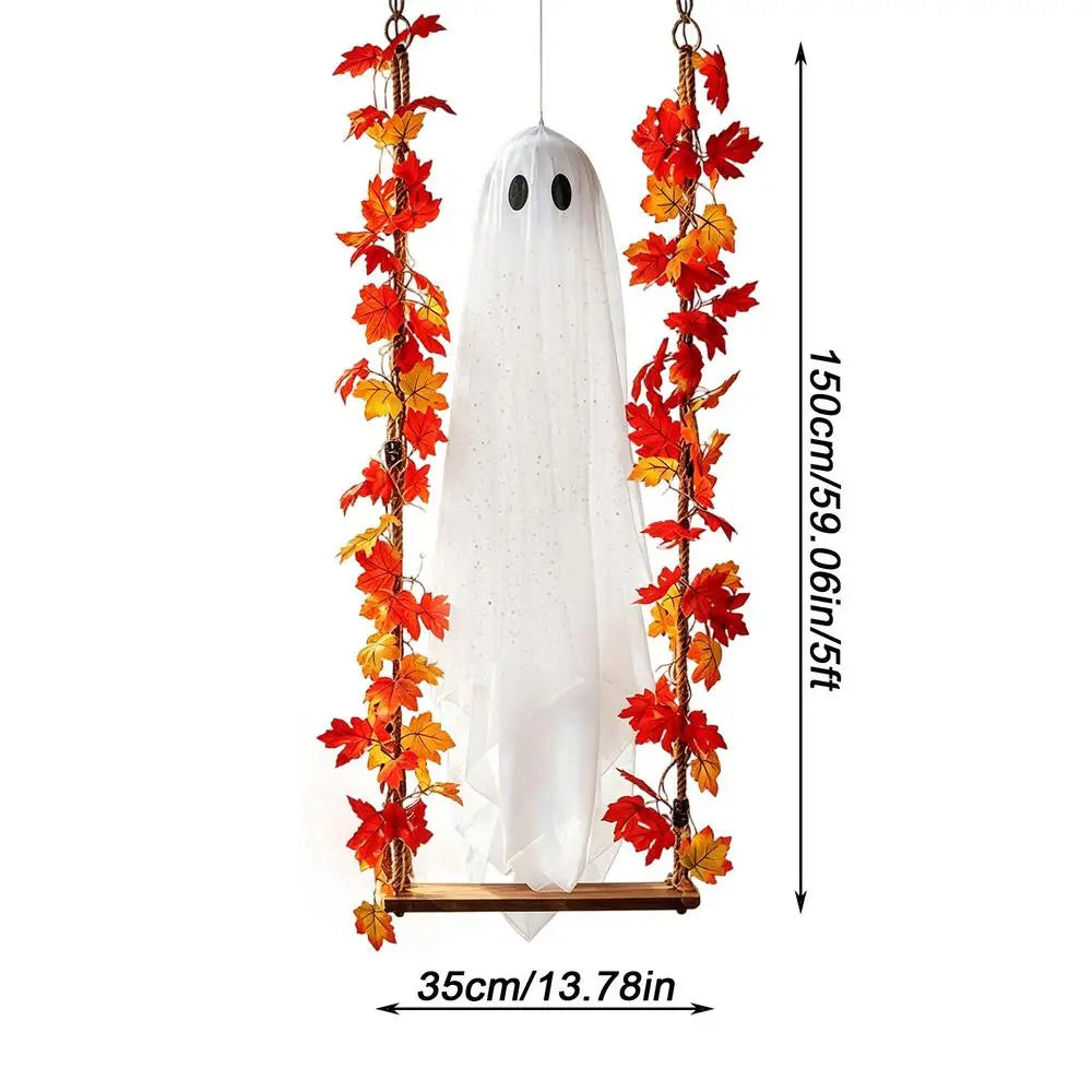 Leuchtende schaukelnde Geister-Dekoration für die Halloween-Veranda, hängende Geister-Schaukel-Dekoration mit beleuchtetem Hexenhut für den Garten