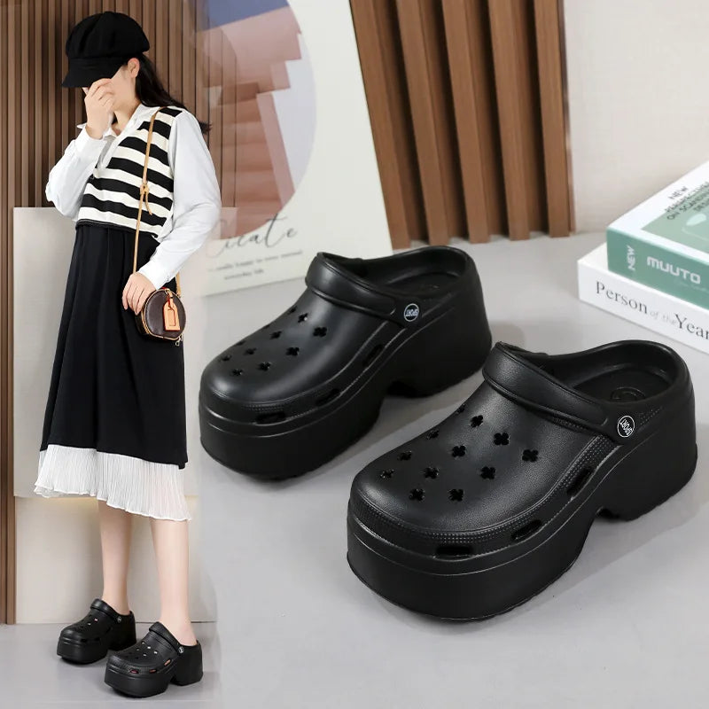 Sandalias de mujer con plataforma de 9 cm, novedad verano 2024, chanclas de tacón alto con suela blanda, zapatos de playa y jardín para exterior, impermeables y con agujeros