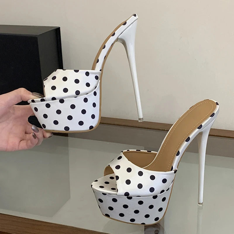 Sandali mules donna Liyke a pois con plateau e tacco alto