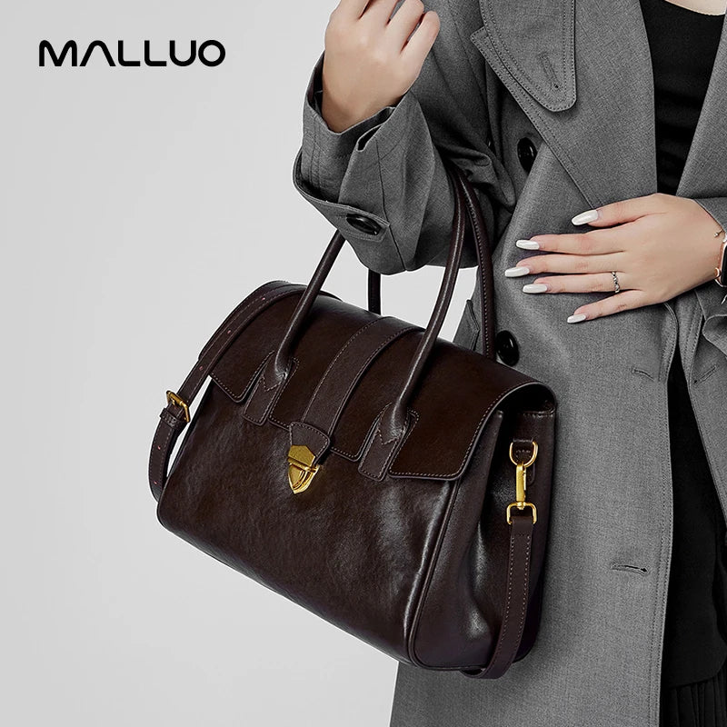Women's Cow Real Leather Retro Shoulder Bags Ladies Natural Cowhide Bag Female Casual Design Luxury Commuting Handbag for Lady