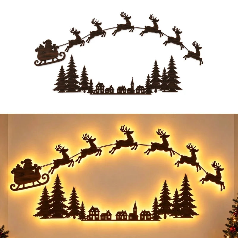 Reindeer Glow Christmas Decor LED Light Up Glowing Reindeer Wall Stickers Outdoor Festive Lighting Holiday Wood Decor Gift