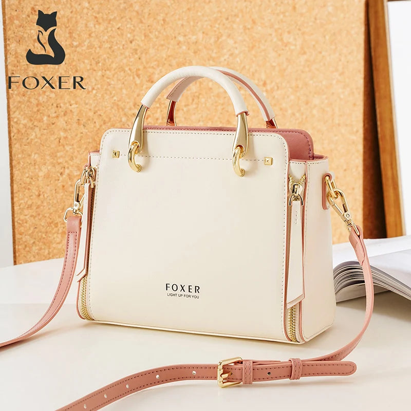 FOXER Split Leather Women's Shoulder Bag Elegant Handbag 2026 New Female Large Tote Bag Luxury Design Crossbody Purse