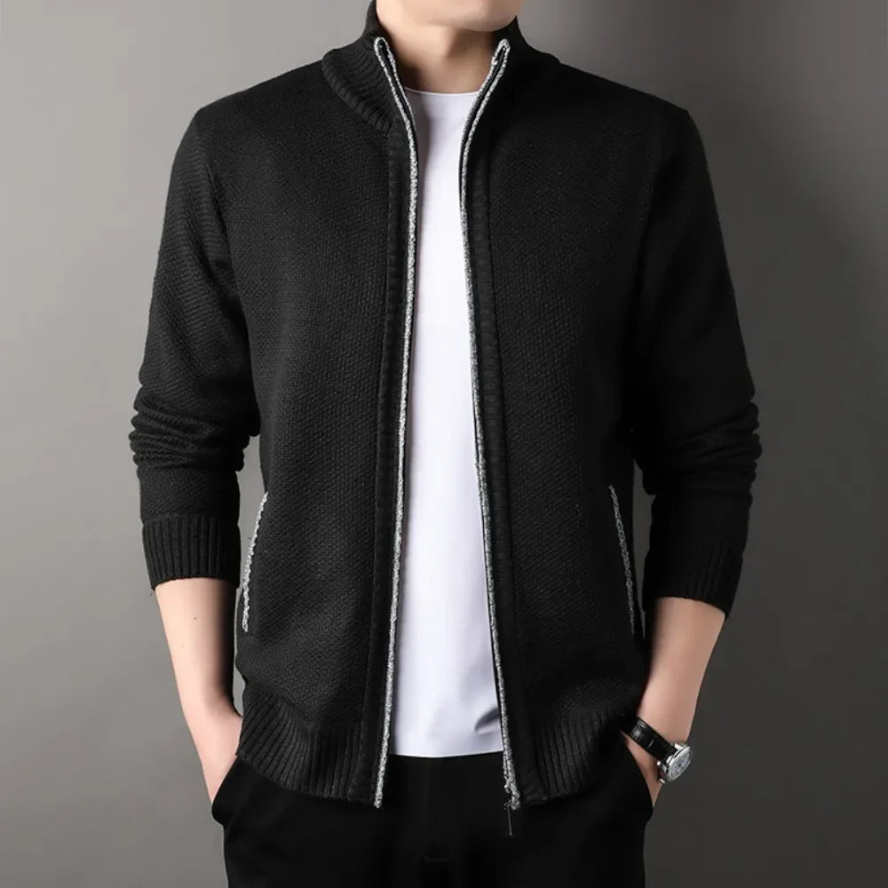 Men's Stand-up Collar Knitted Sweater Cardigan Autumn Winter New Thick Blouse Slim Fit Solid Color Sweatercoat Male Jacket