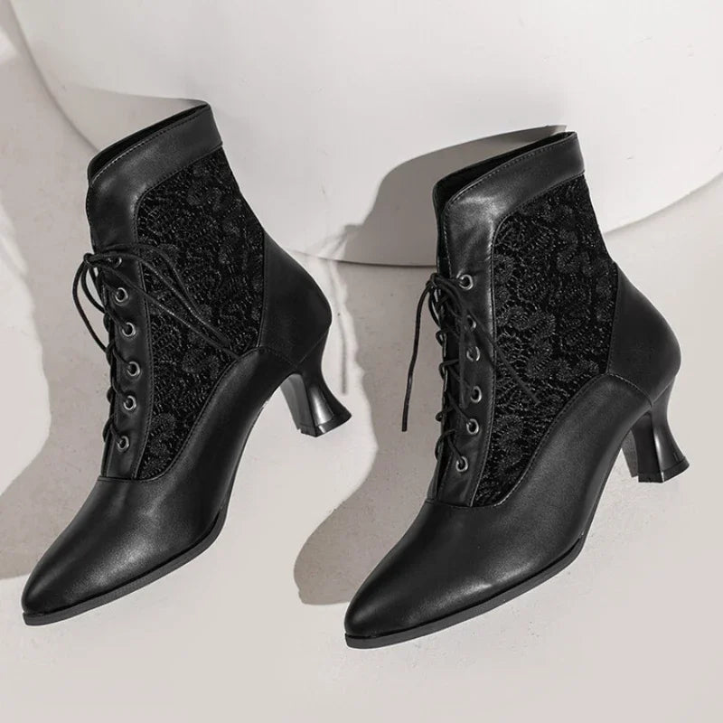 Chaussures bottines victoriennes pour femme en cuir à lacets et à talons, mode tendance, assemblage, talons hauts, pointure 46