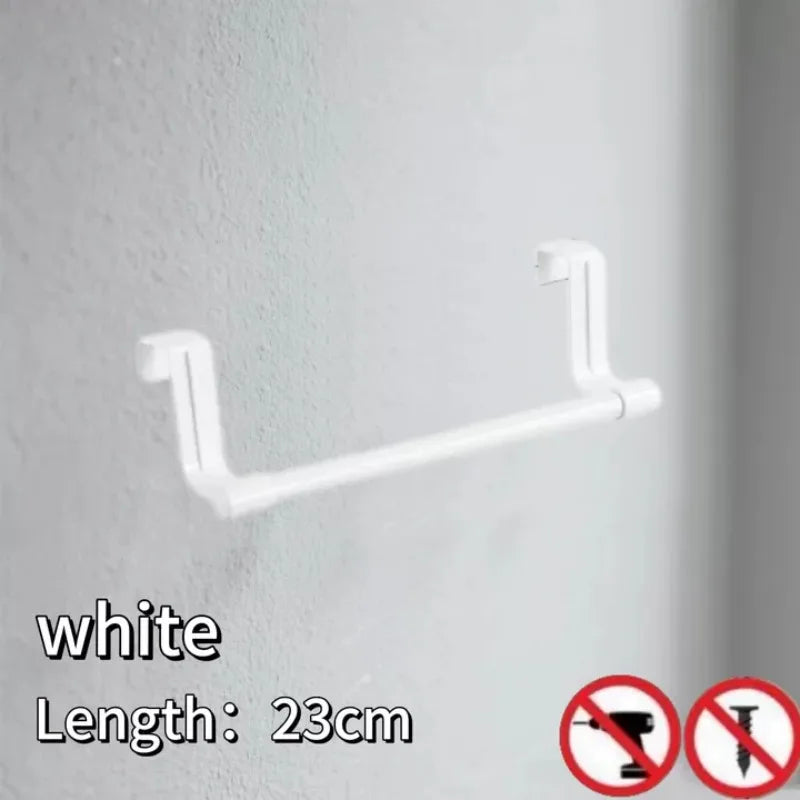 No Drill Hanging Towel Rack for Kitchen - Over Cabinet Door Storage Organizer for Dishcloth Gloves Sponge Holder
