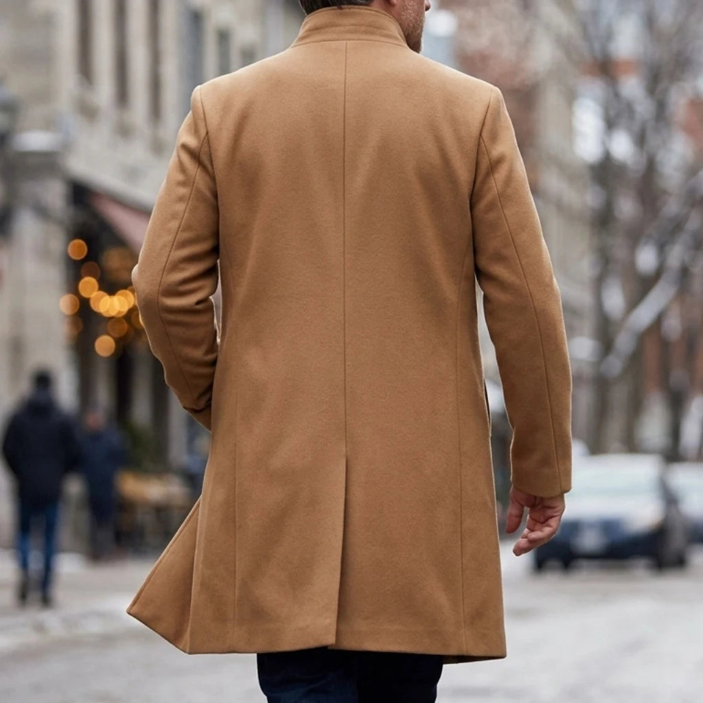 New Winter Men's Single-Breasted Invisible Button Trench Coat Knee-Length Fit Casual Streetwear Business-Appropriate Warm Jacket