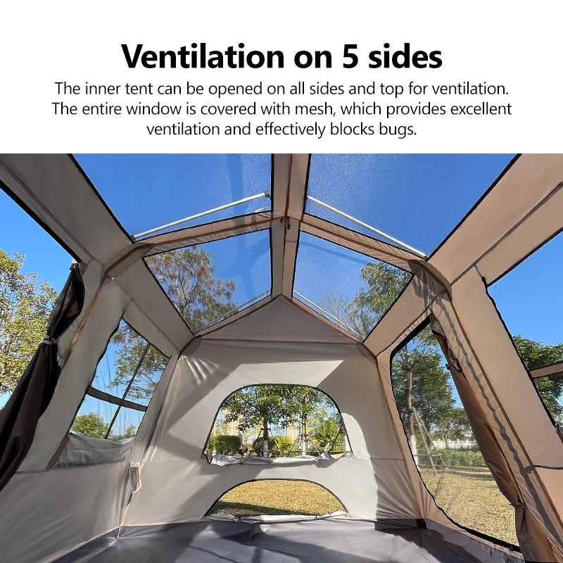 Sonuto Automatic Large Camping Tent 3-8 Person Quick Setup Double Hall Ridge Tent with Canopy for Outdoor Family Adventures