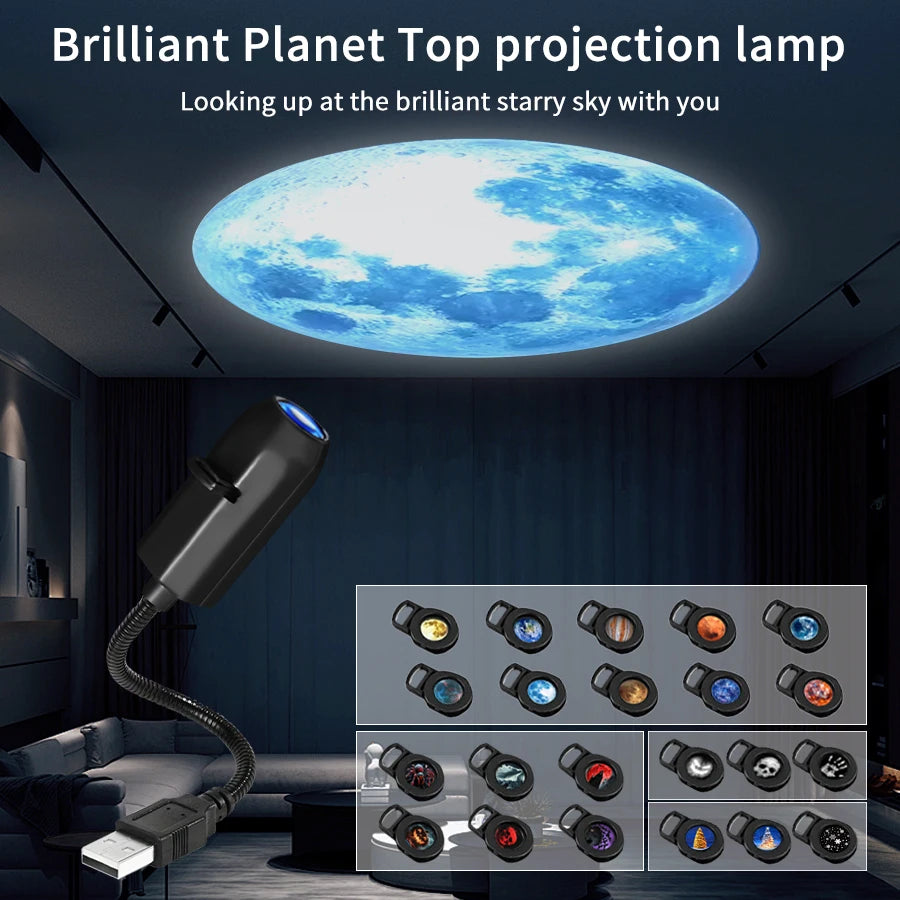 Projektionslicht 5V USB-Direktanschluss Planeten Weihnachten/Halloween Motiv-Wechsellicht Deckenprojektionslicht für Schlafzimmer