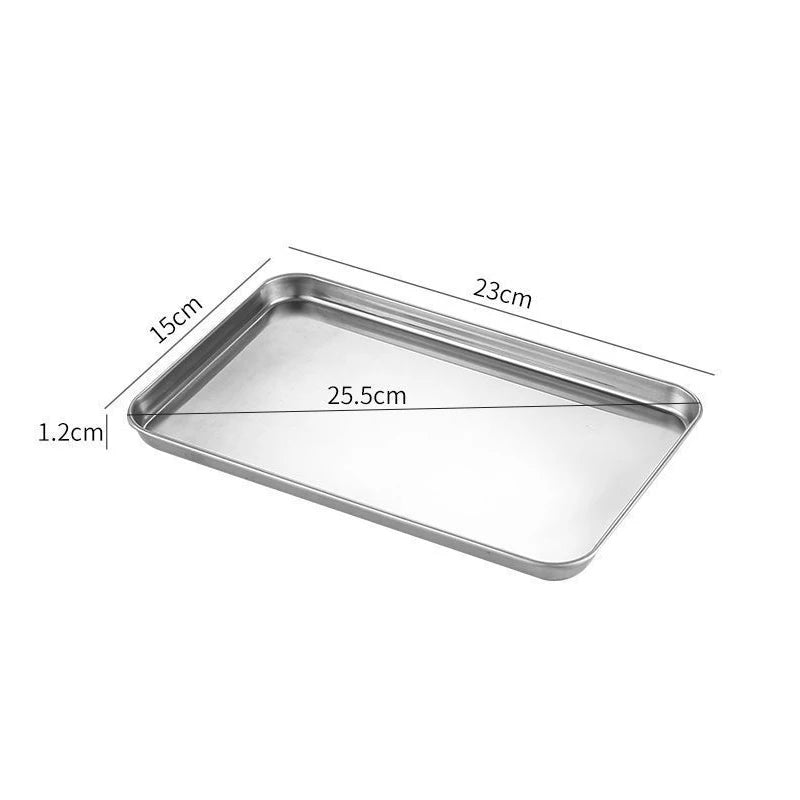 Vassoio rettangolare in acciaio inox per noodle di riso, piatti fatti in casa, organizer per dispense, vassoio per buffet, piatto da portata in metallo.