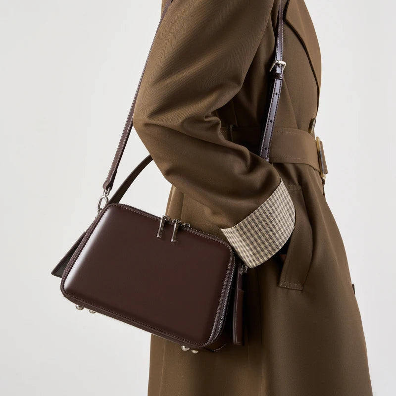 Fashionable Women's Bag Luxury Cowhide Box Type Handbags High Quality Women Shoulder Bags Split Leather Female Crossbody Bag