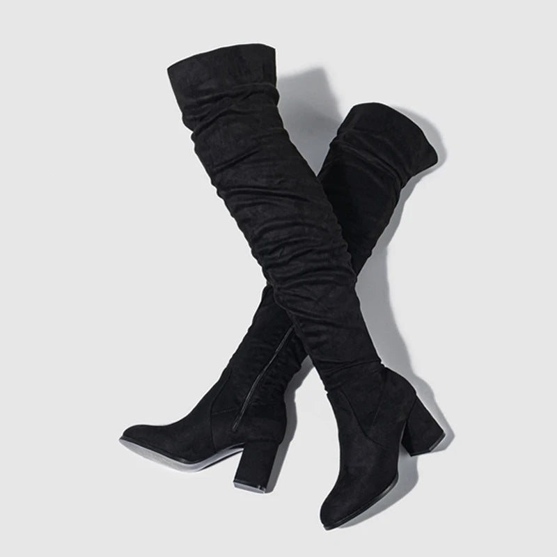 Stivali donna Liyke alti effetto suede con tacco largo
