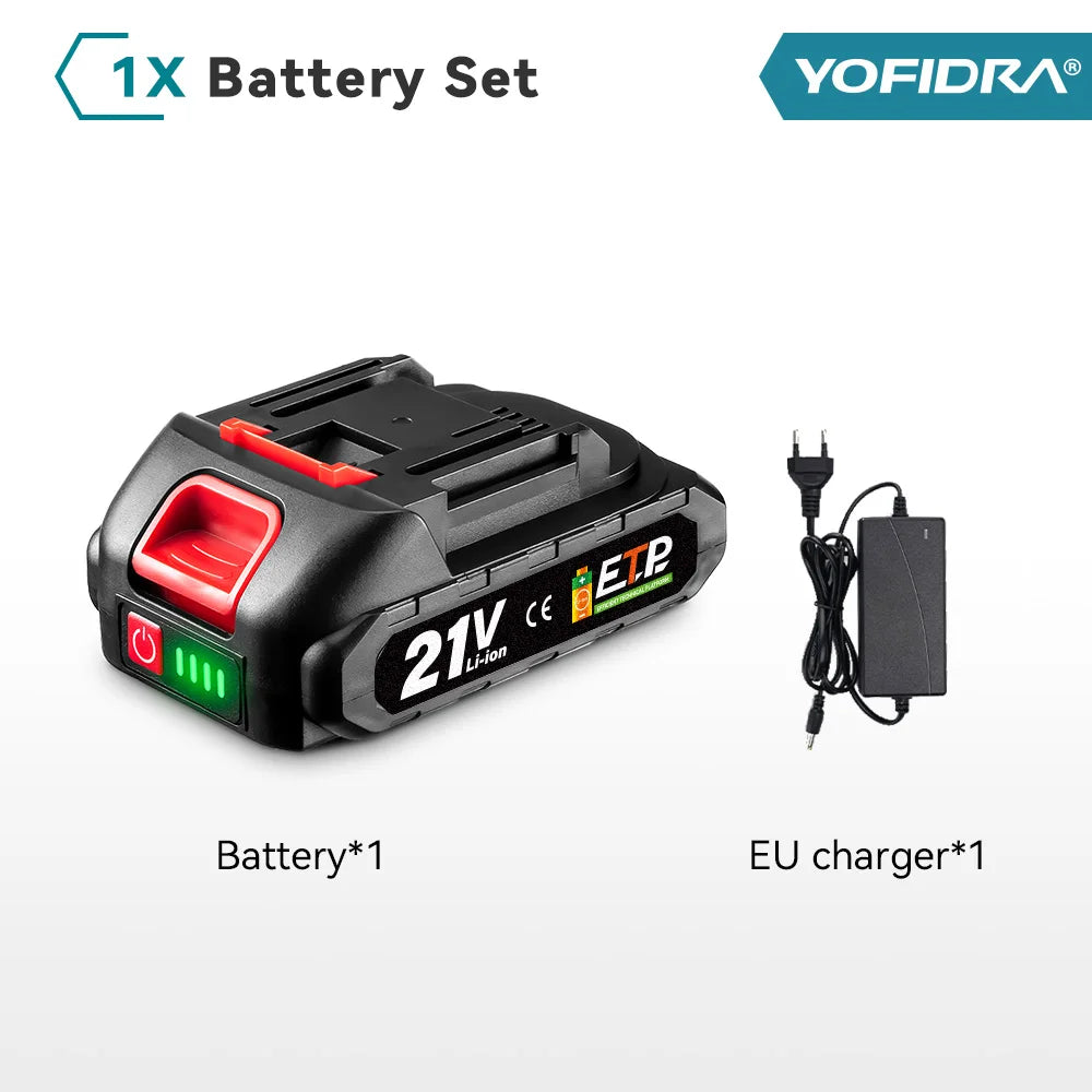 Batería de litio recargable YOFIDRA de 20 V, enchufe europeo, 15 000 mAh/928 VF, 22 500 mAh. Indicador de capacidad de la batería. Para motosierra y taladro eléctrico.