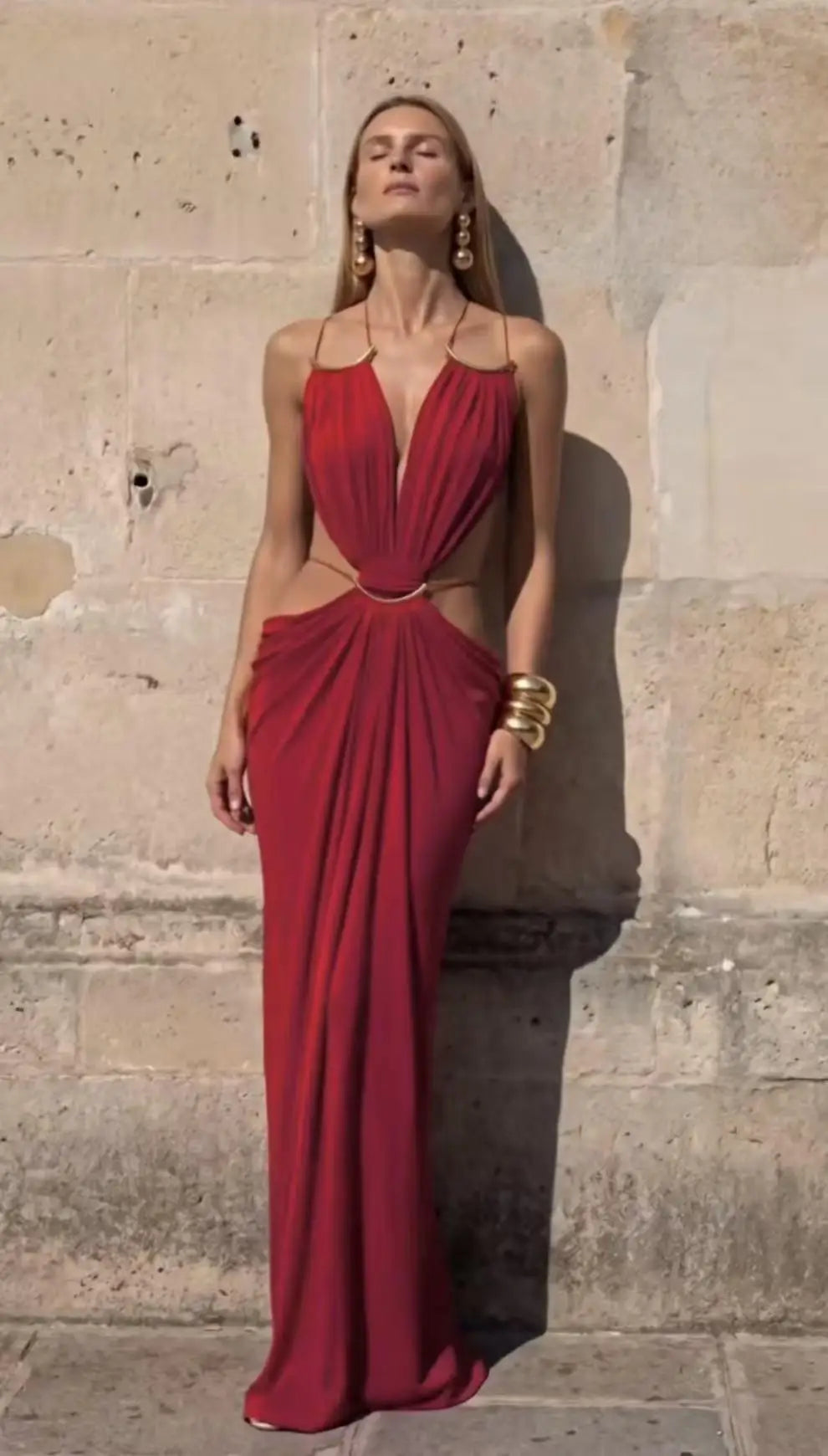Abito lungo da donna senza maniche con scollo a V