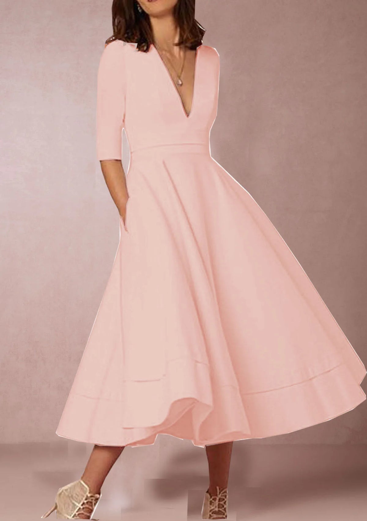 Abito midi da donna con scollo a V e spacco