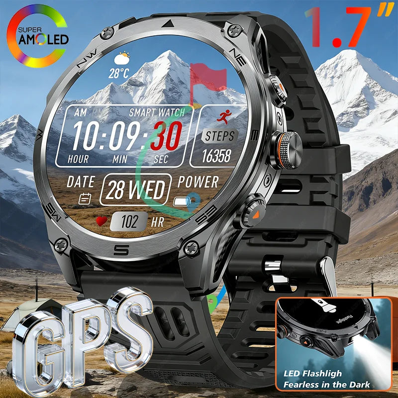 Smartwatch con schermo IPS da 1,7″, bussola e torcia LED