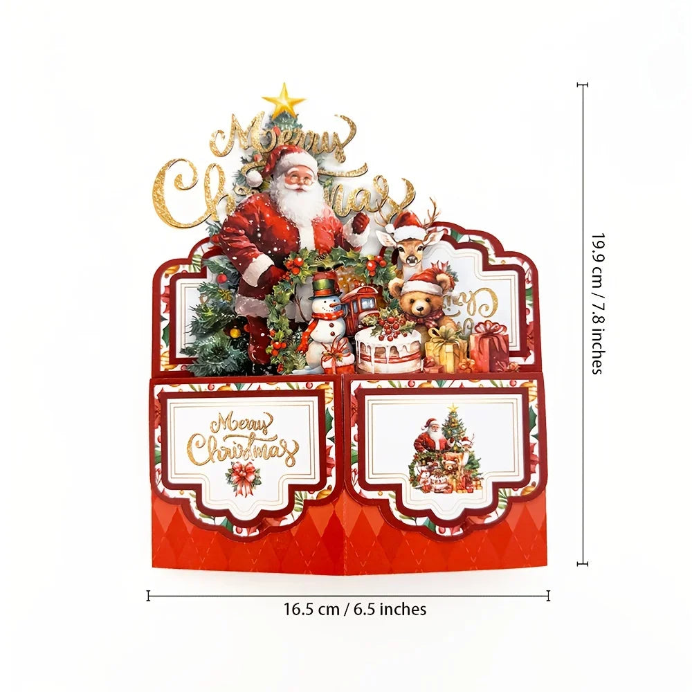 Tarjetas de felicitación de árbol de Navidad Papá Noel Reno Fiesta de Navidad Tarjeta desplegable Postal 3D con sobre Suministros de decoración navideña 1 unidad