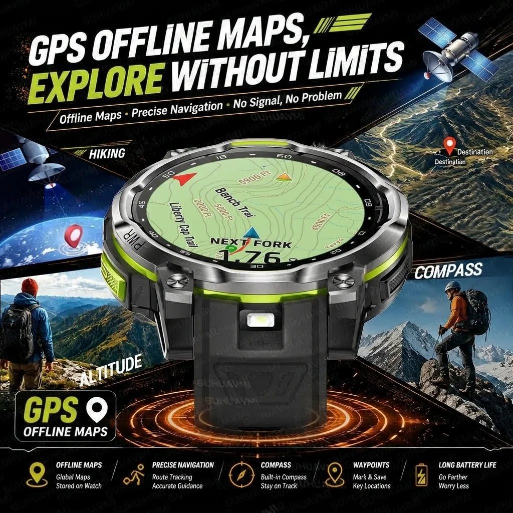 2026New GPS Map Smart Navigation Watch 1200mAh Compass Altimeter Sport Watch Waterproof Bracelet ChatGPT Military Smartwatch Men