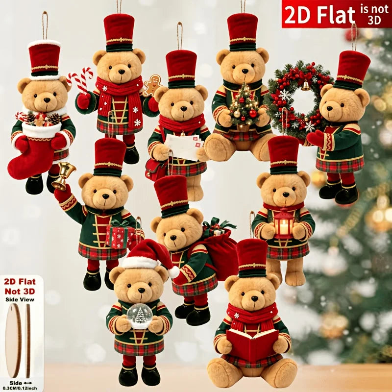 20/10 Pieces of Randomly Assorted 2D Flat Bear-Shaped Handmade Wooden Christmas Ornaments with Various Christmas Motifs, Suitable for Trees, Home Decor, Parties, and Holiday Gifts - Festive Atmosphere Decorations, Christmas T
